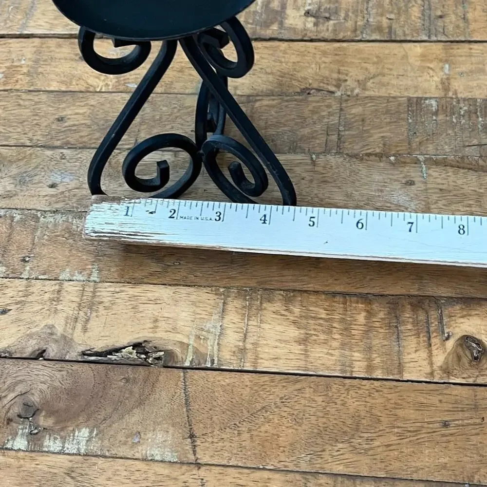 Black Wrought Iron Pillar Candle Holder 6 in Tall Scroll 